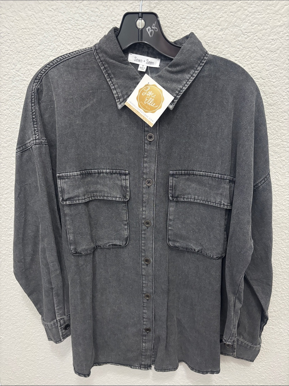 Women’s  Washed Black Button-Up Shirt